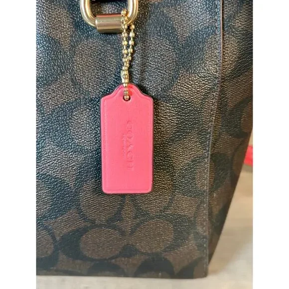 Coach CROSSBODY PURSE Alice Satchel Dark Signature Canvas &‎ Rouge Pink Trim - Picture 2 of 8